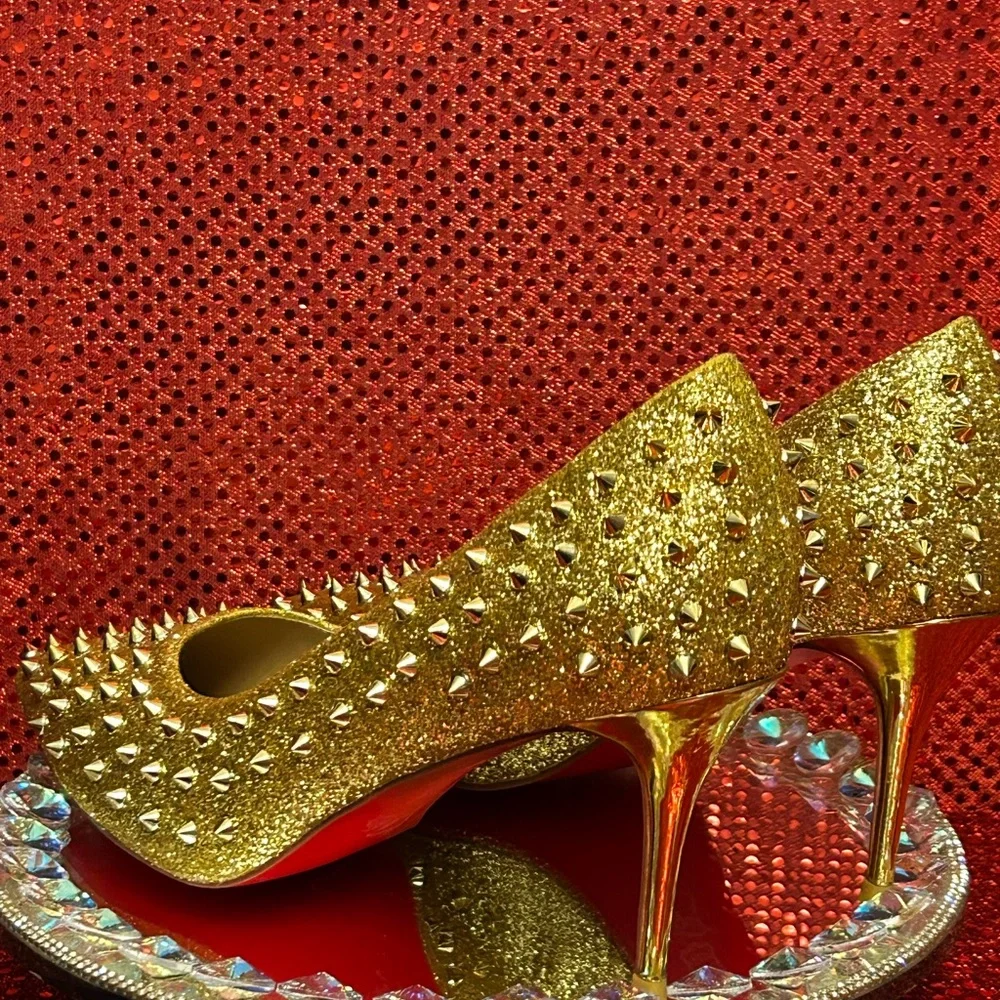 Christian Louboutin Gold Studded Women's Shoes Size 44 (US Women’s 12) - Picture 4 of 15